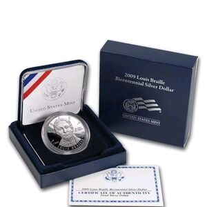 2009 Louis Braille Bicentennial Silver Dollar
